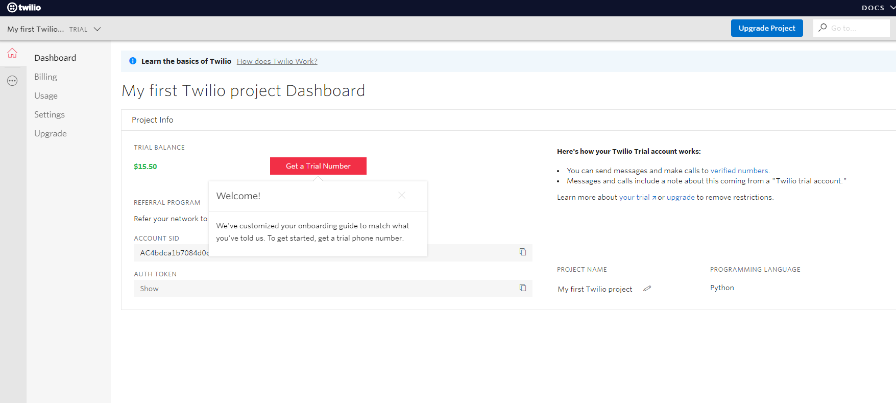 Twilio Project Dashboard